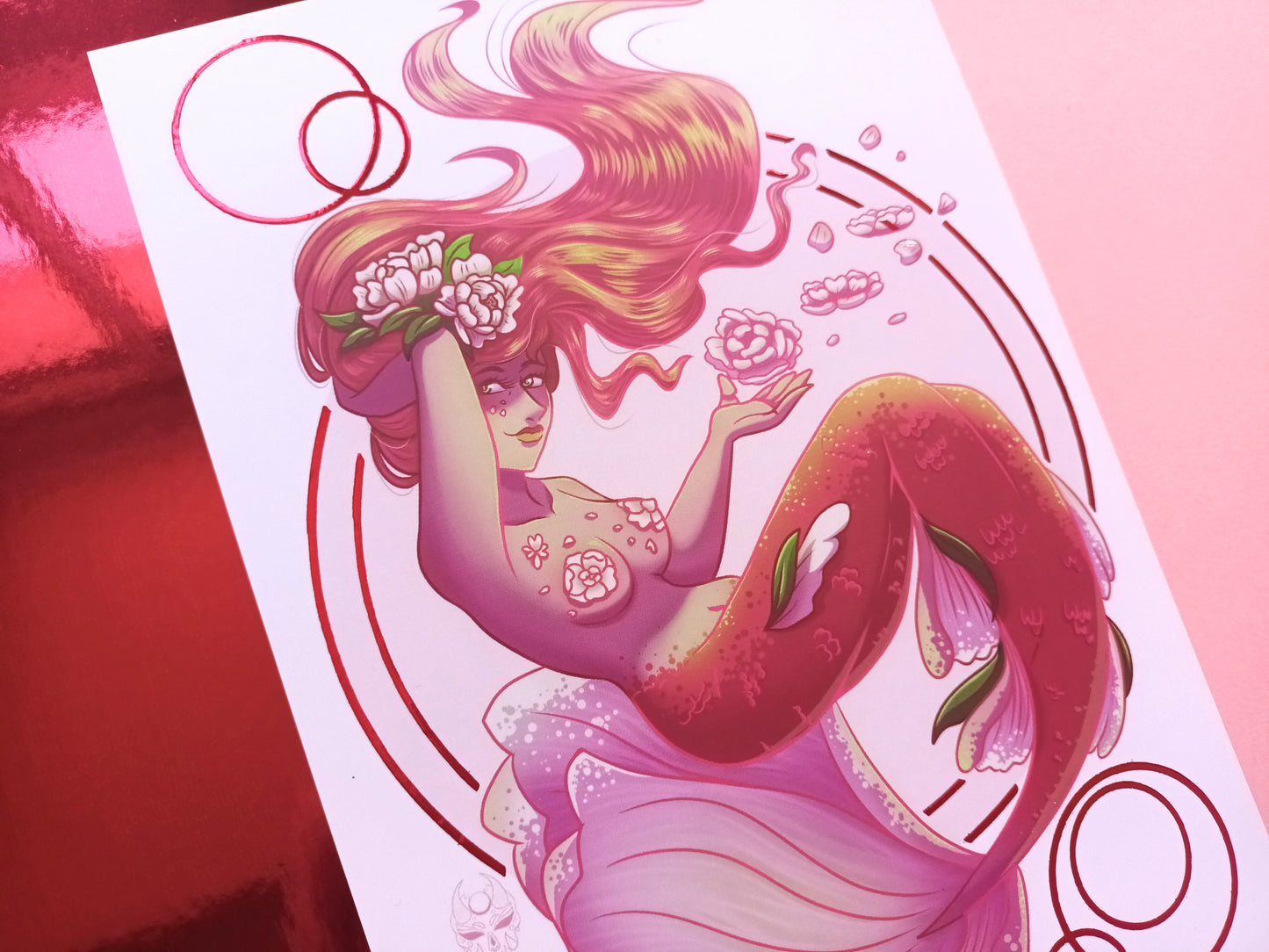 Fantasy Peony Mermaid Foil Art Prints A5