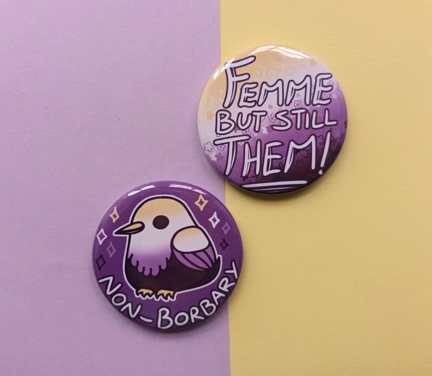 Non-Binary Kawaii Pride Badges 57mm Holo Finish