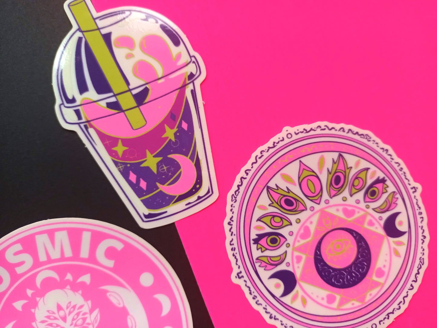 UV PINK Clear Vinyl Cosmic Horror Decorative Stickers