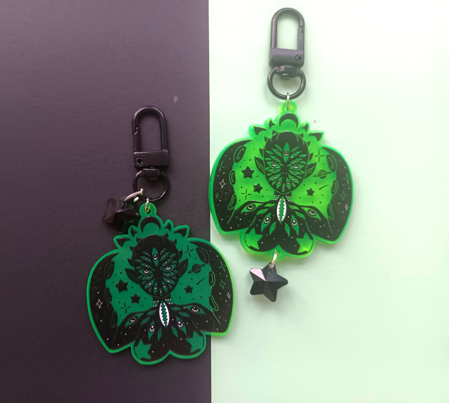 Black & UV Green Eldritch Babe Single Sided Acrylic Charms
