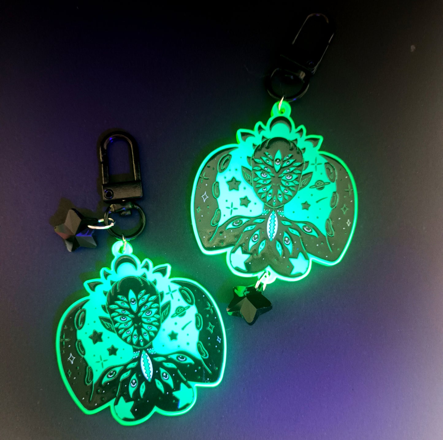 Black & UV Green Eldritch Babe Single Sided Acrylic Charms