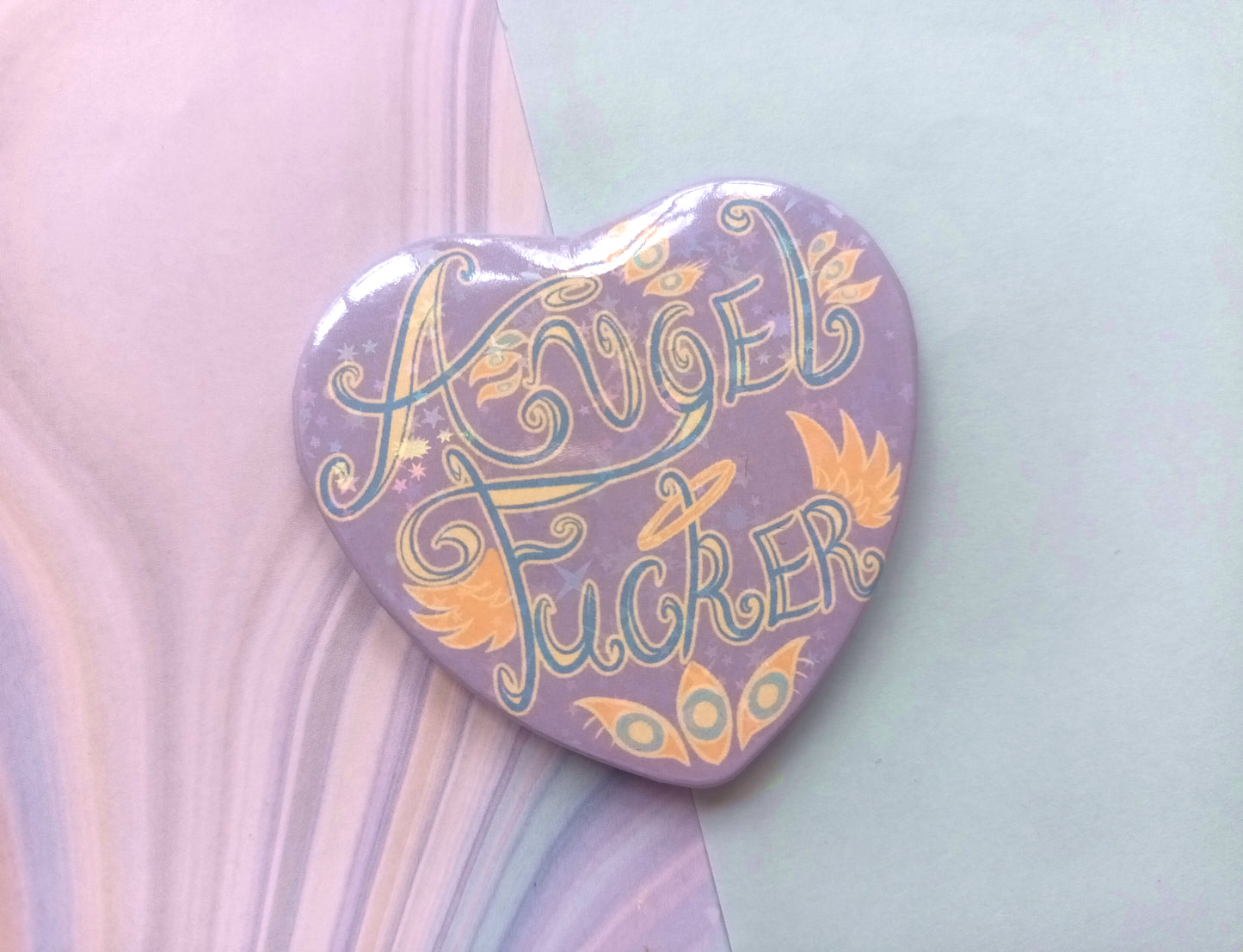 Large Heart Badges Angel F-cker Holo Stars