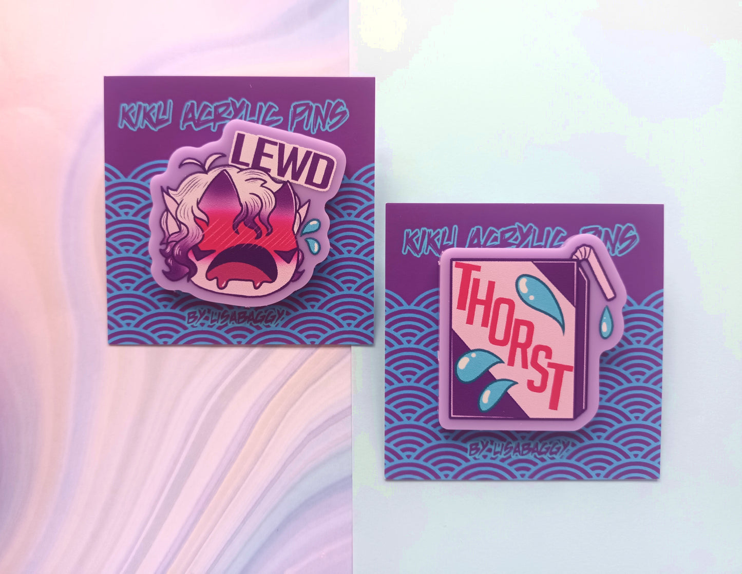 35mm Oh! Hi Yokai! Kiku Lewd and Thorst Lilac Acrylic Pins
