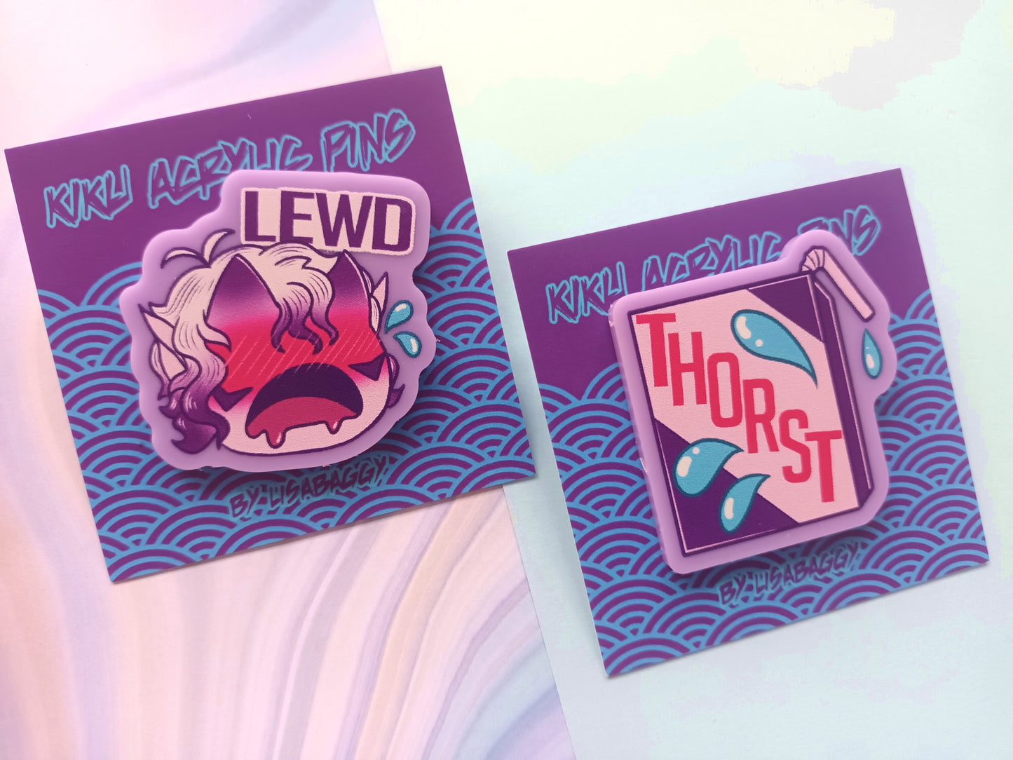 35mm Oh! Hi Yokai! Kiku Lewd and Thorst Lilac Acrylic Pins