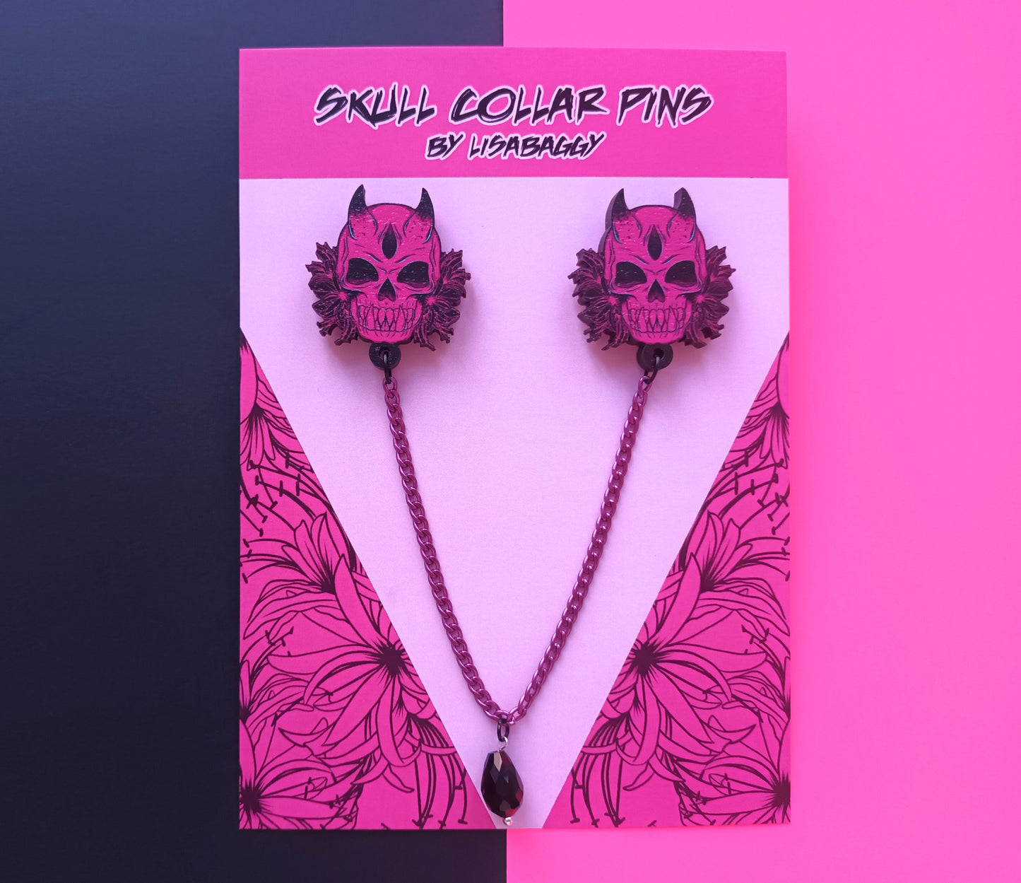 Skull Flower Pink Collar Pins