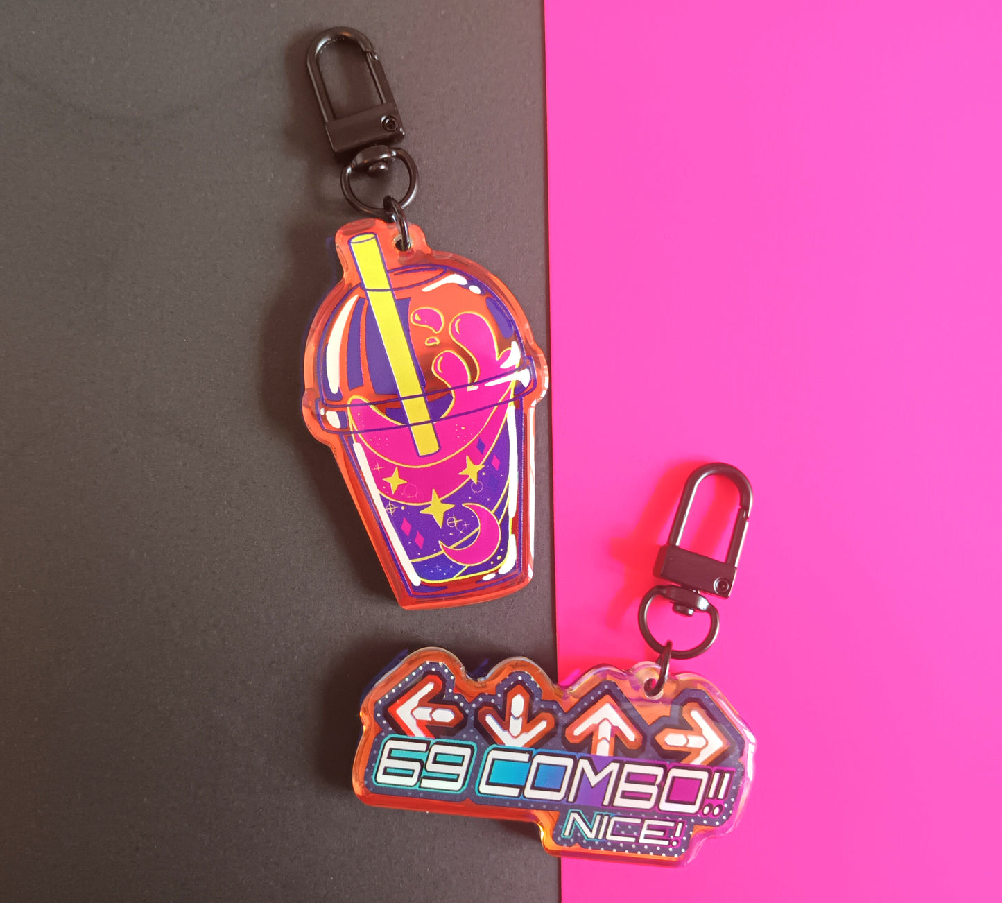 2.5 inch Rainbow Galaxy Juice / 69 Combo Double Sided Acrylic Charms