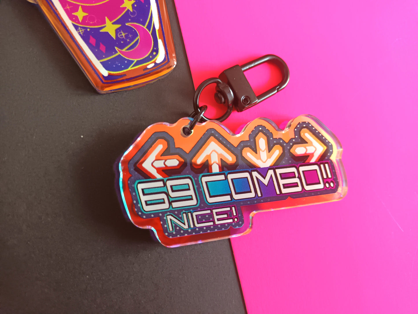 2.5 inch Rainbow Galaxy Juice / 69 Combo Double Sided Acrylic Charms
