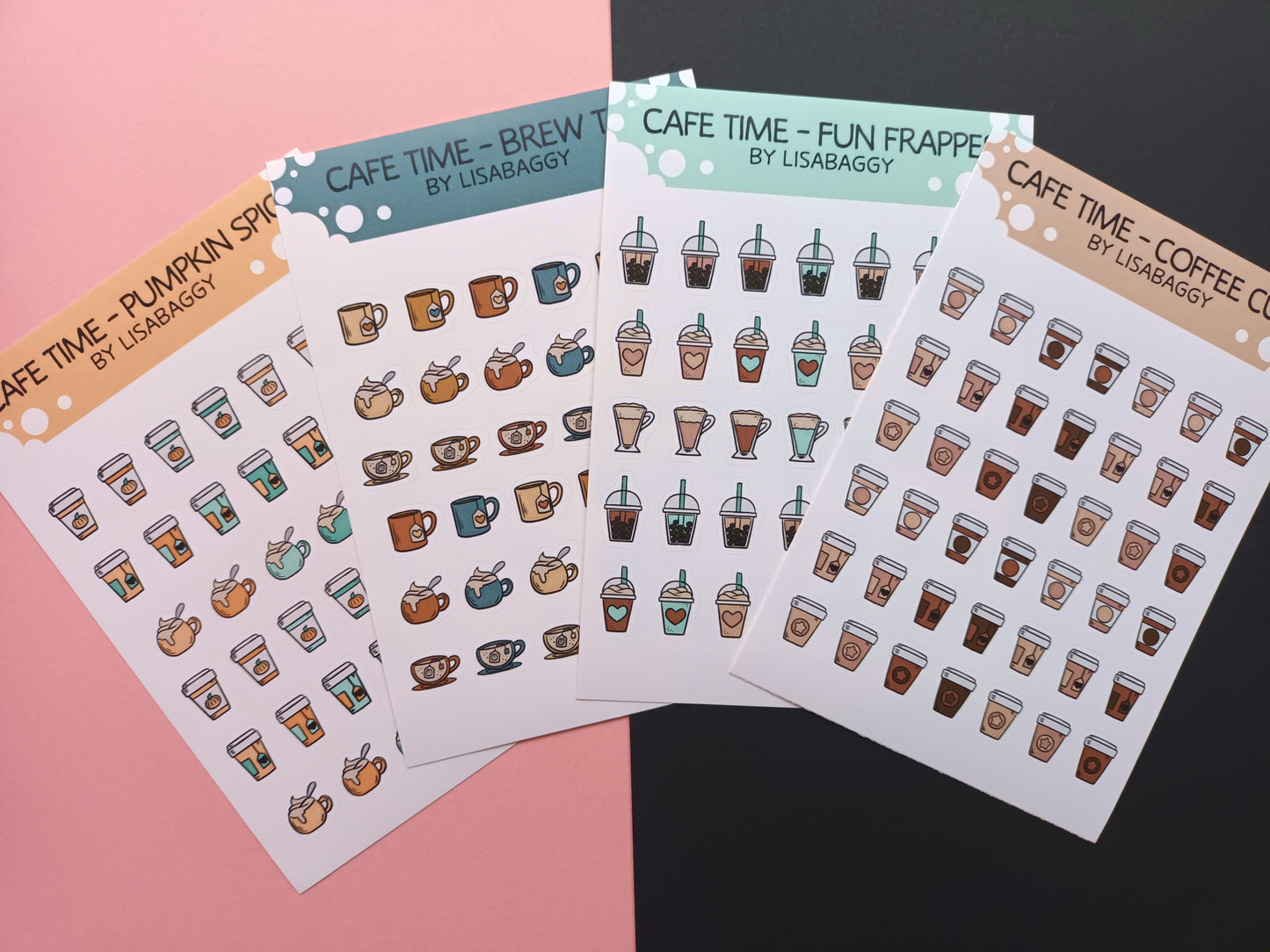 Cafe Coffee Tea Frappes Mini Matte Vinyl Journal Sticker Sheets