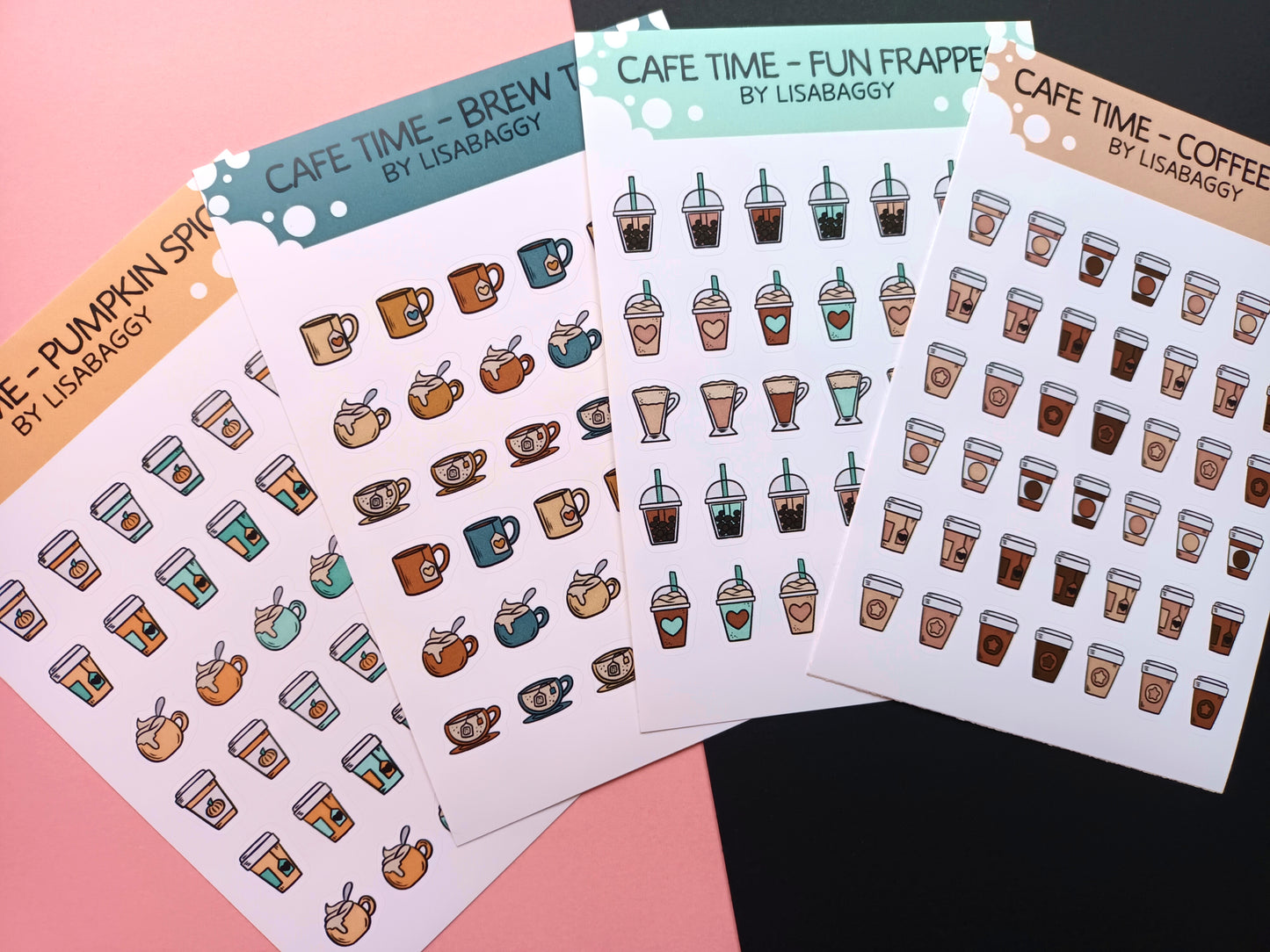 Cafe Coffee Tea Frappes Mini Matte Vinyl Journal Sticker Sheets