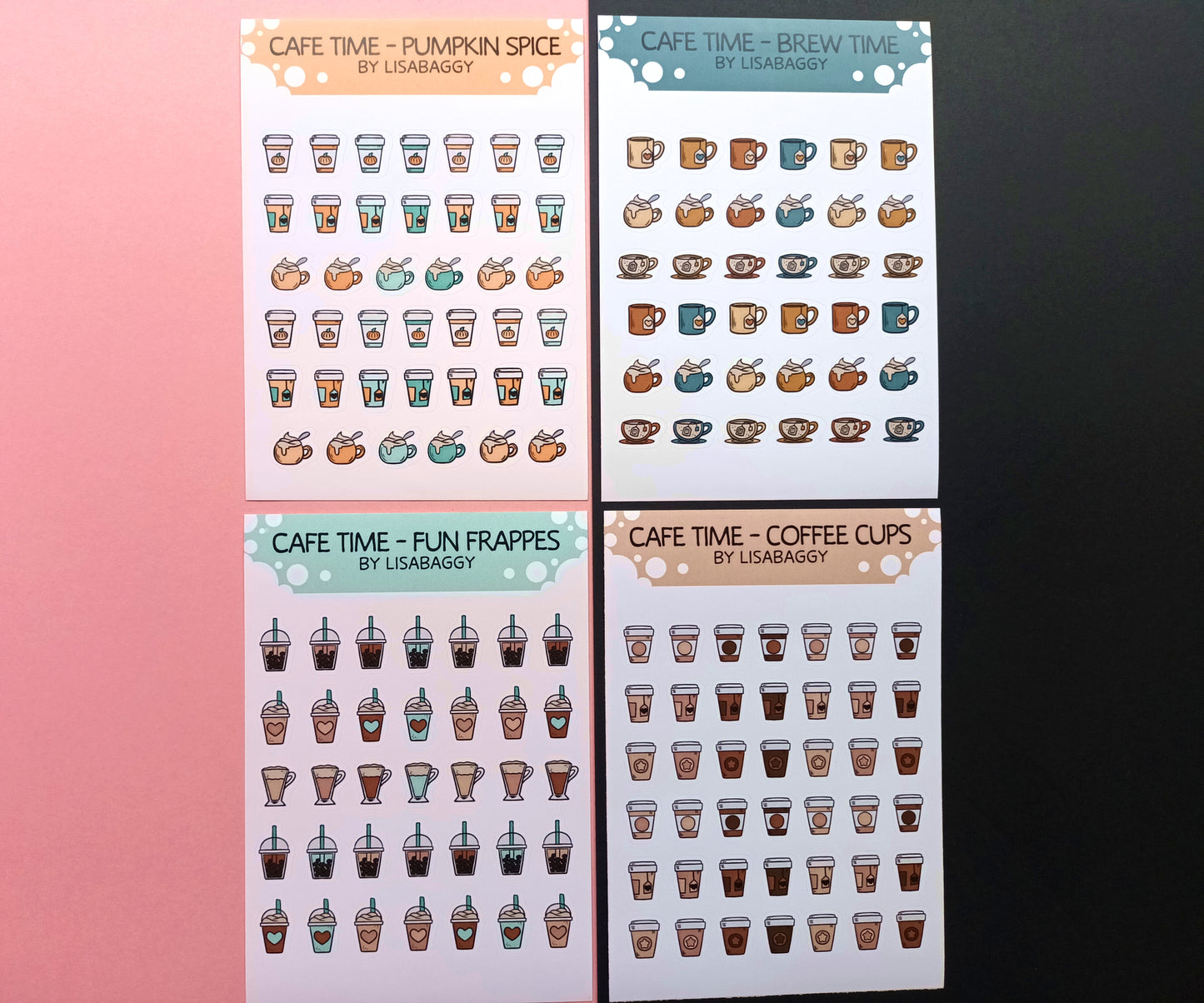 Cafe Coffee Tea Frappes Mini Matte Vinyl Journal Sticker Sheets