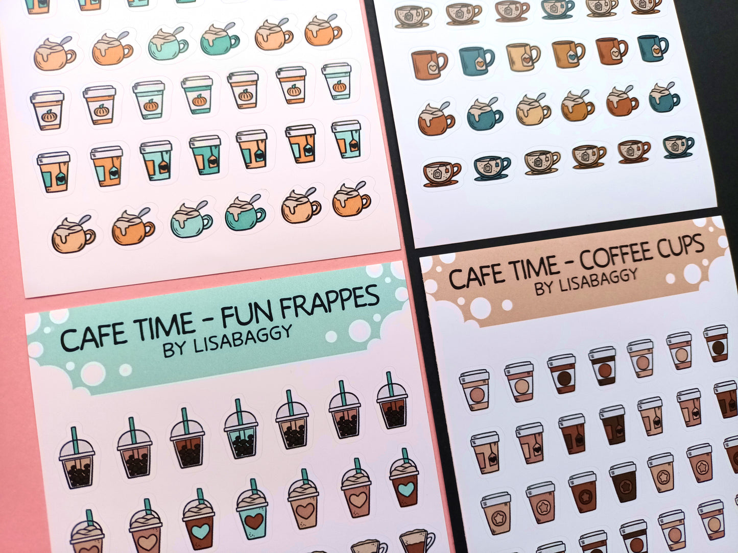 Cafe Coffee Tea Frappes Mini Matte Vinyl Journal Sticker Sheets