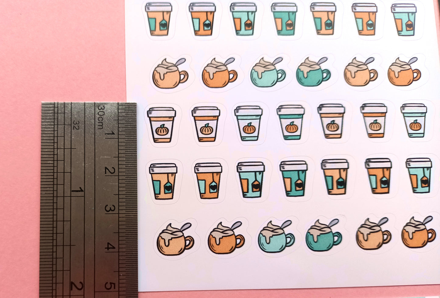 Cafe Coffee Tea Frappes Mini Matte Vinyl Journal Sticker Sheets