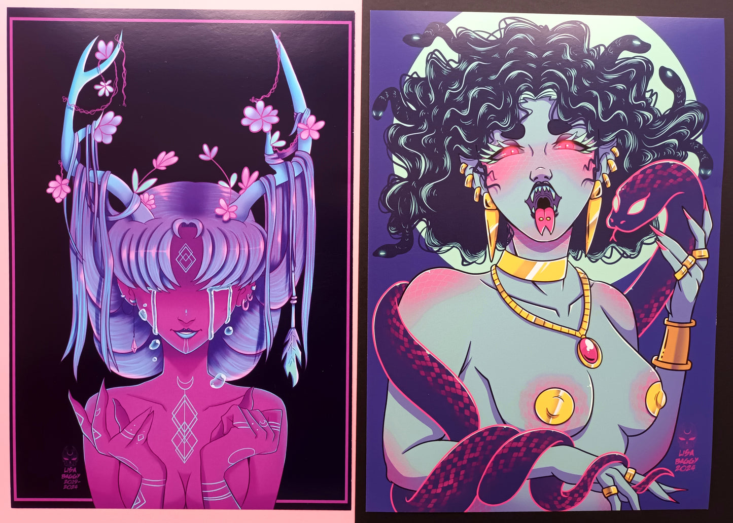 Pinup Demon Nun Neon Oracle and Gorgon Witch Art Prints A5