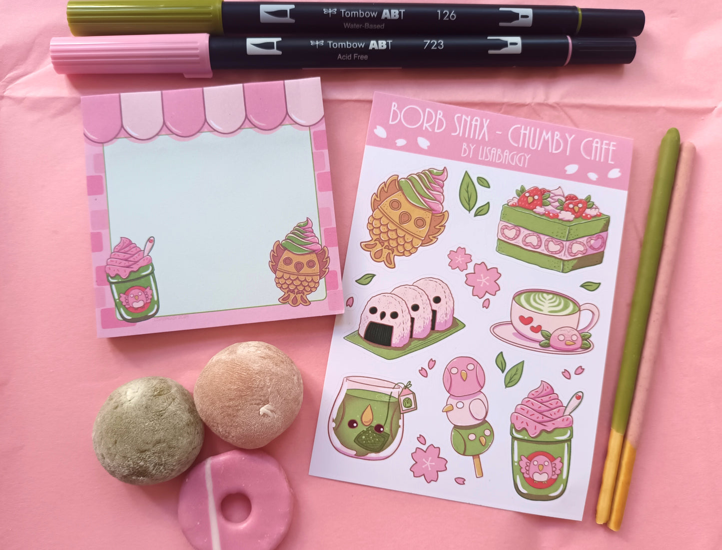Chumby Cafe Sticky Notes and Vinyl Sticker Sheet || A Borb Snax Collection