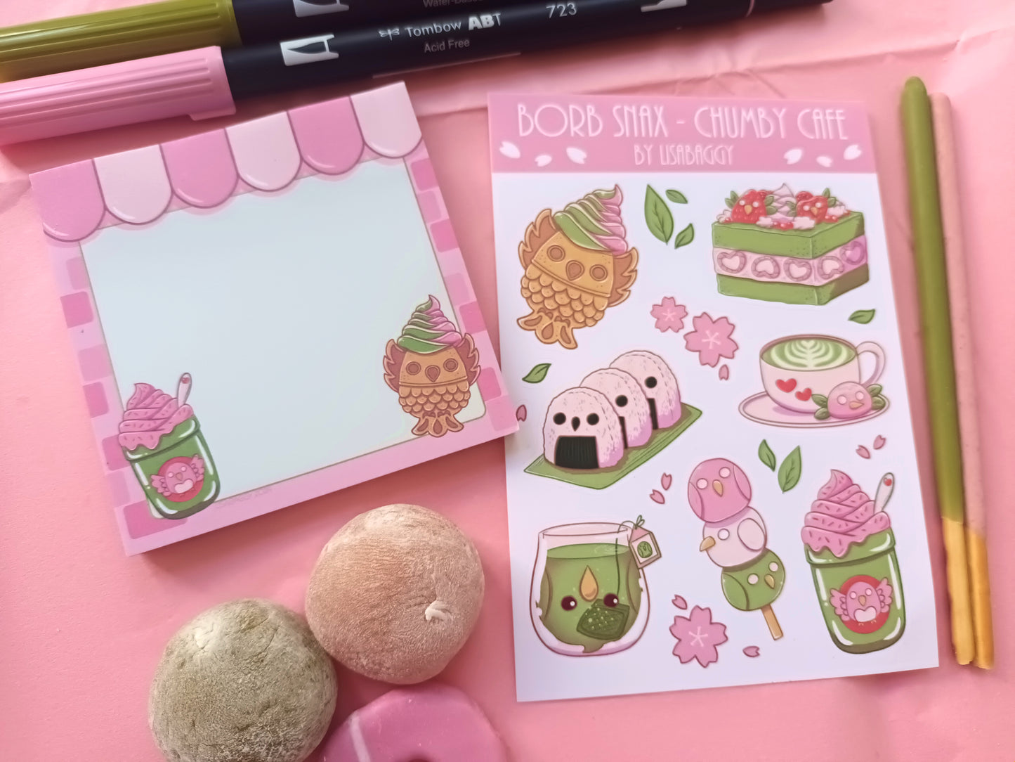 Chumby Cafe Sticky Notes and Vinyl Sticker Sheet || A Borb Snax Collection