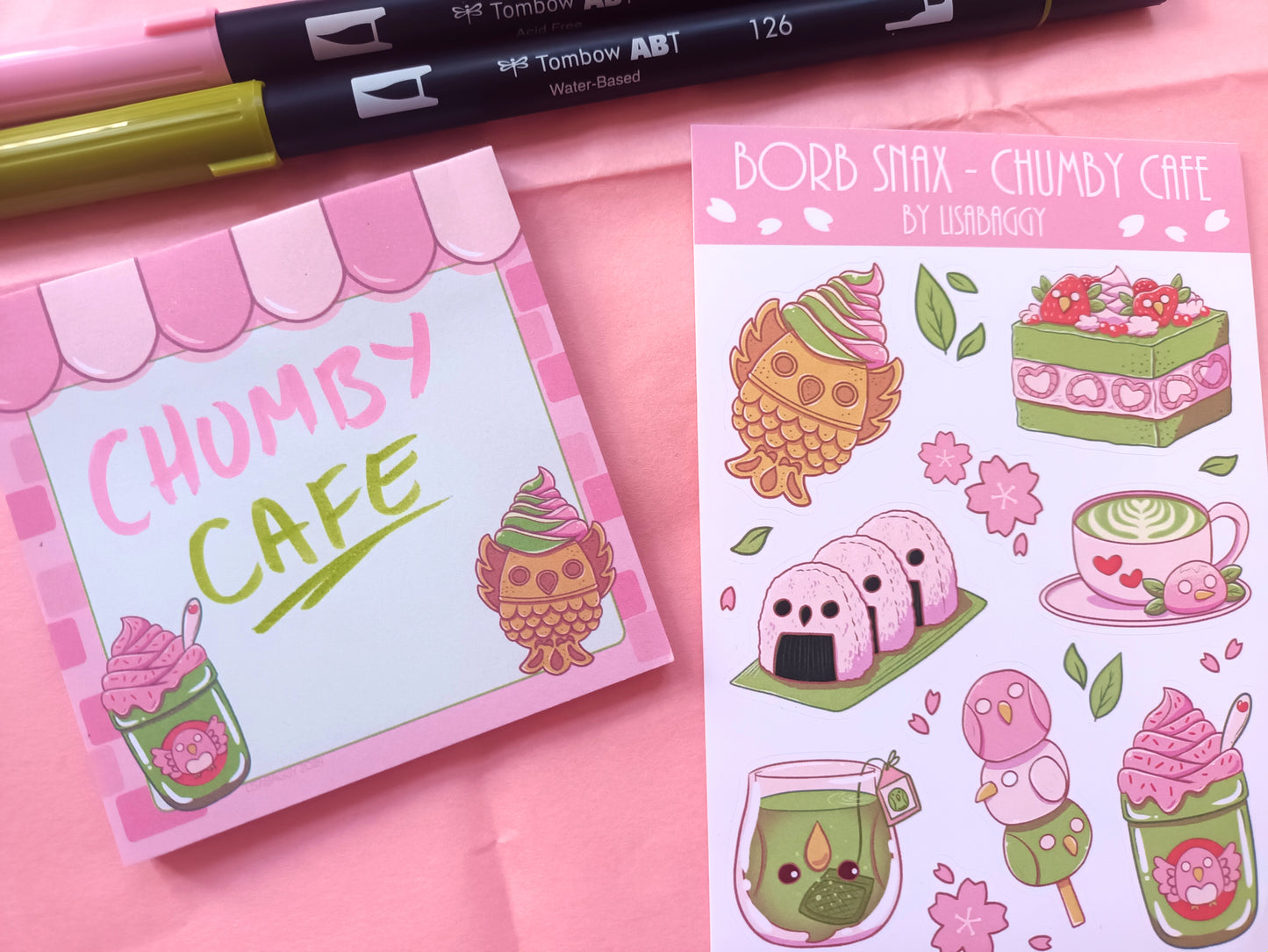 Chumby Cafe Sticky Notes and Vinyl Sticker Sheet || A Borb Snax Collection
