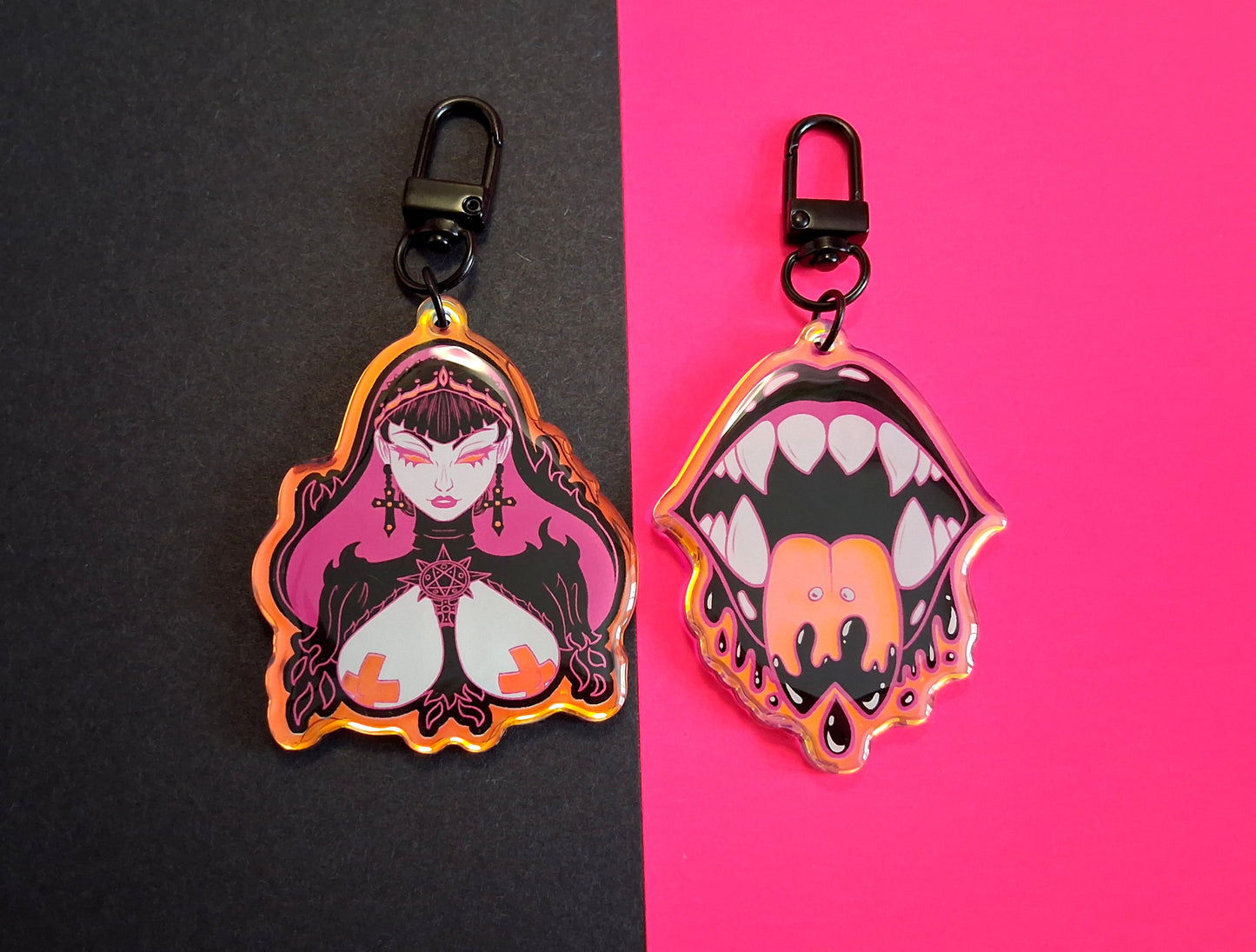 2.5 inch Rainbow Demon Nun / Teeth Double Sided Acrylic Charms