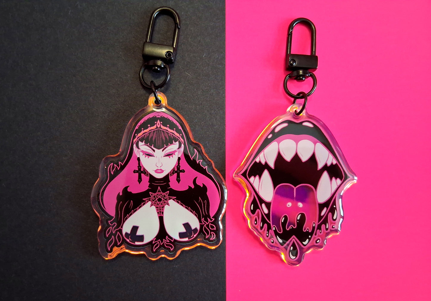 2.5 inch Rainbow Demon Nun / Teeth Double Sided Acrylic Charms