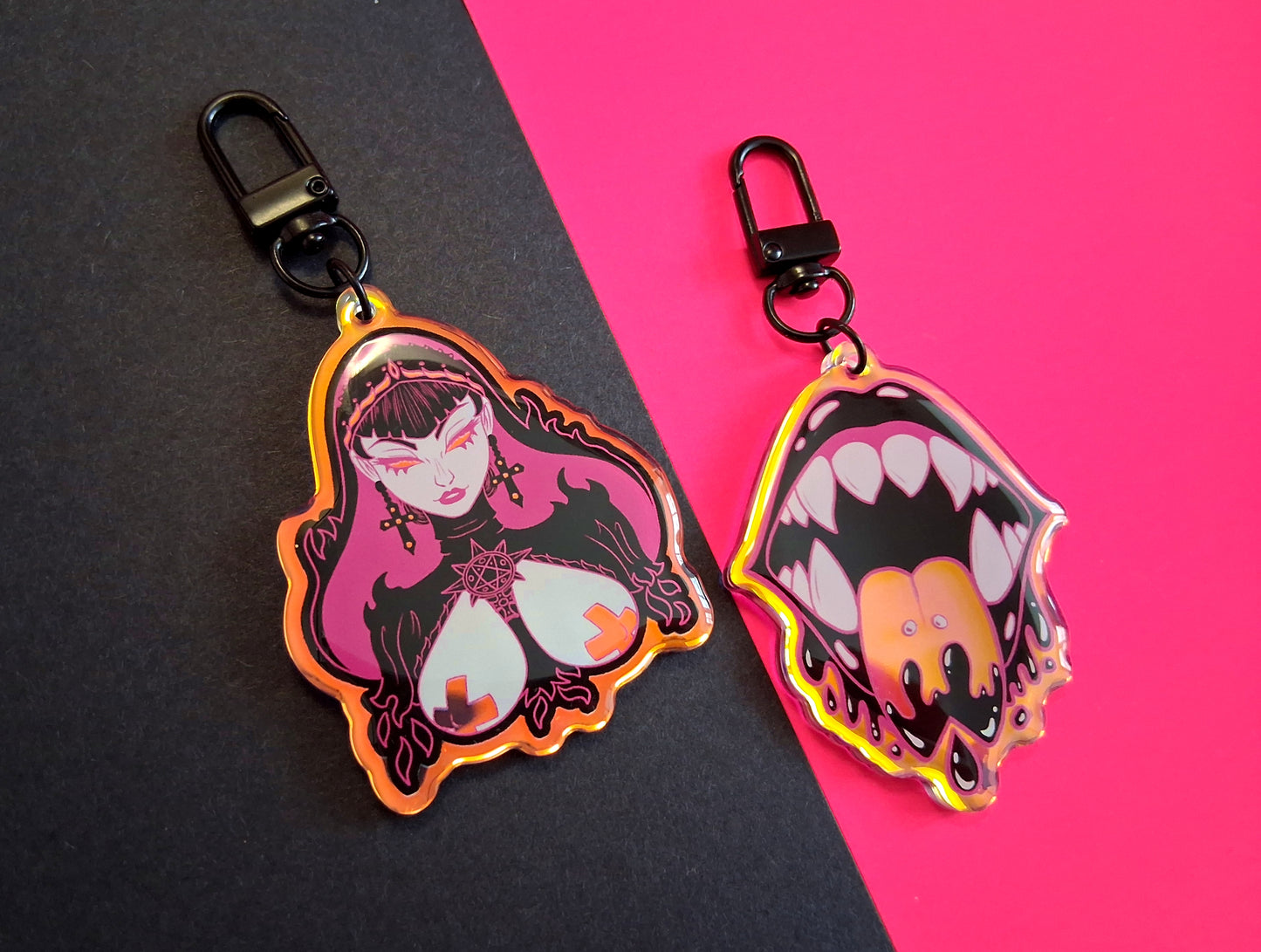 2.5 inch Rainbow Demon Nun / Teeth Double Sided Acrylic Charms