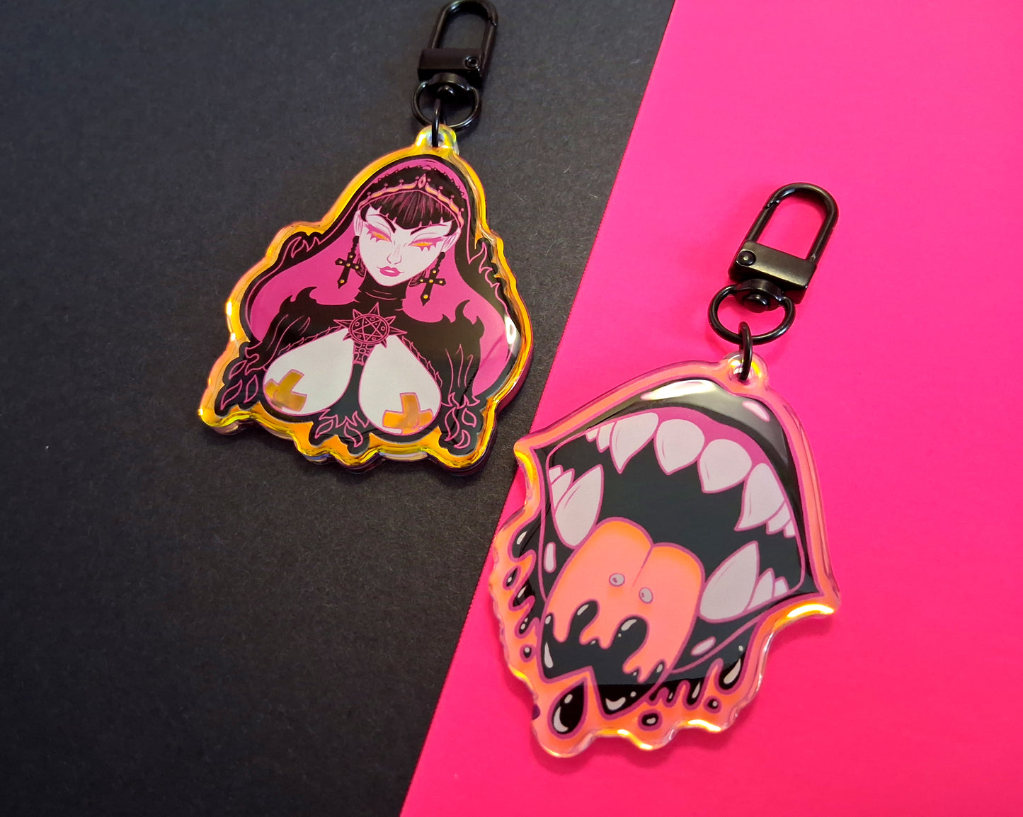 2.5 inch Rainbow Demon Nun / Teeth Double Sided Acrylic Charms