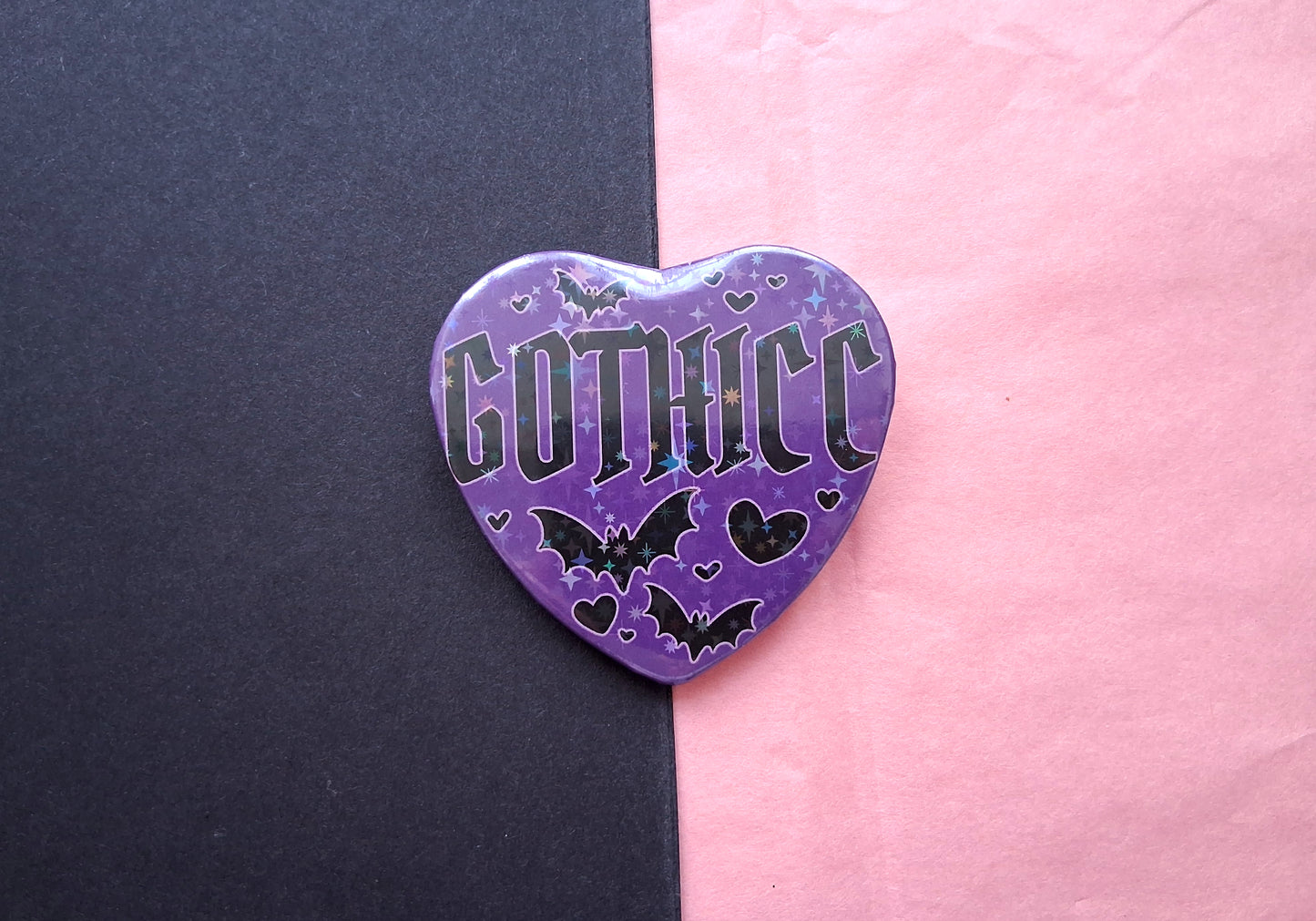 Gothicc Purple Large Heart Badge with Holo Finish