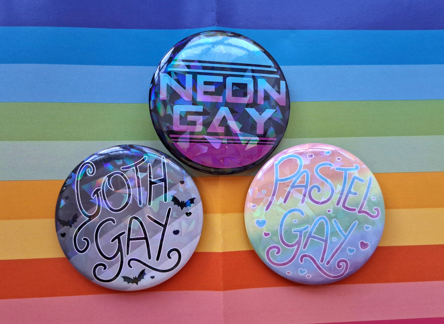 Gay Pastel Neon Cracked Holo Badges 57mm