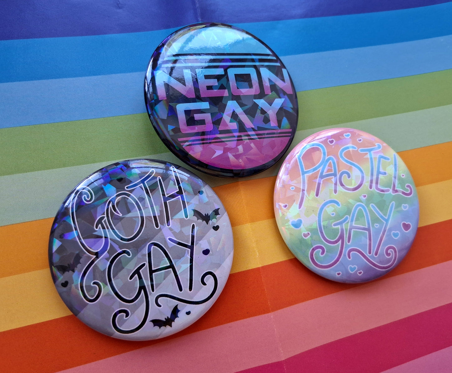 Gay Pastel Neon Cracked Holo Badges 57mm