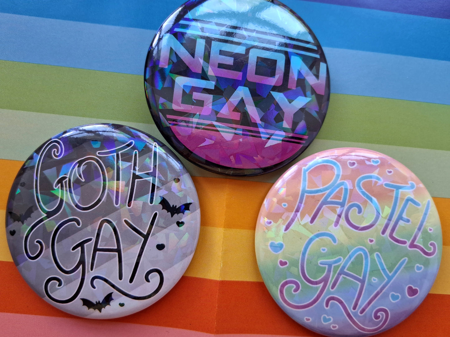 Gay Pastel Neon Cracked Holo Badges 57mm