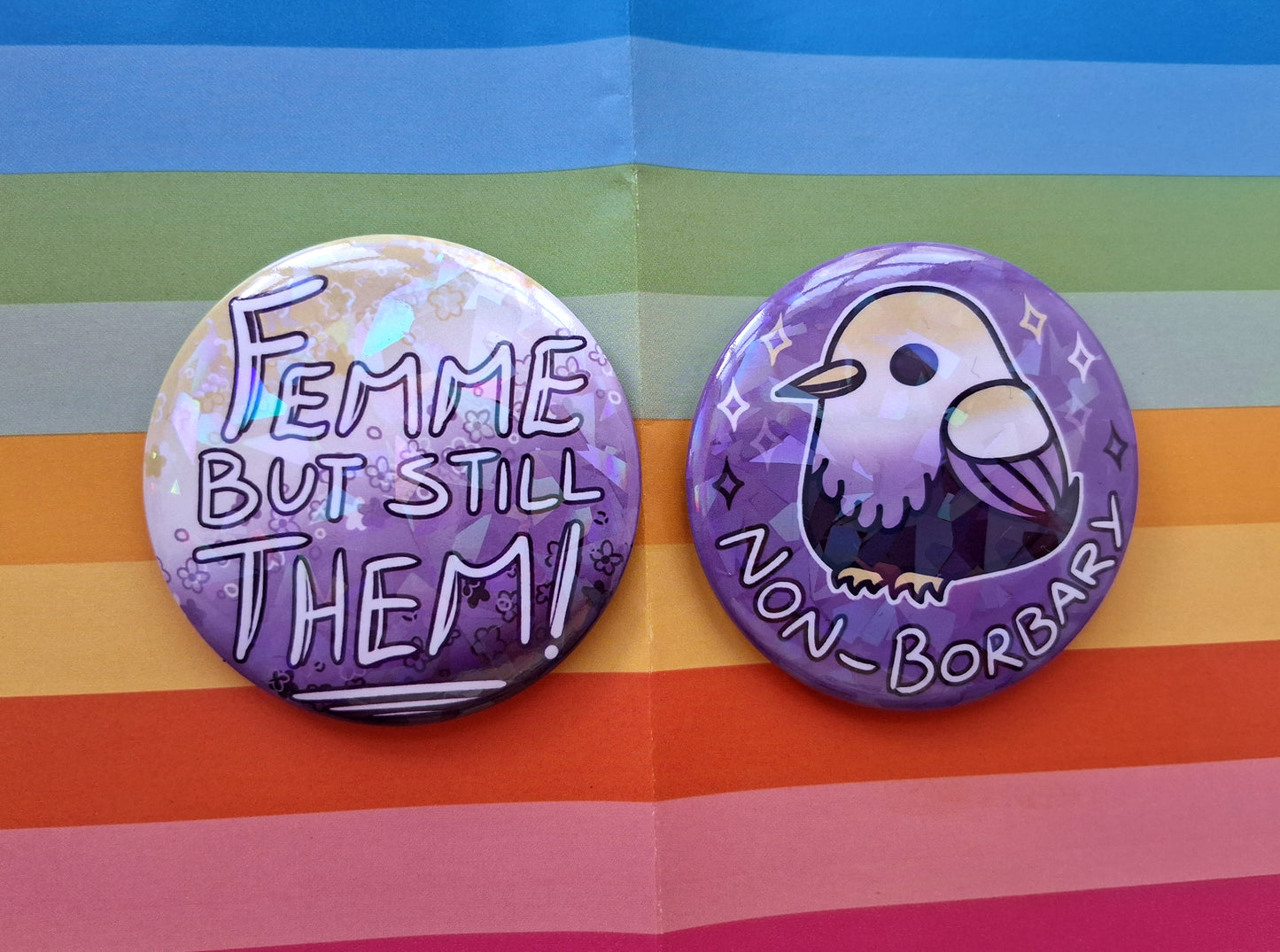 Non-Binary Kawaii Pride Badges 57mm Holo Finish