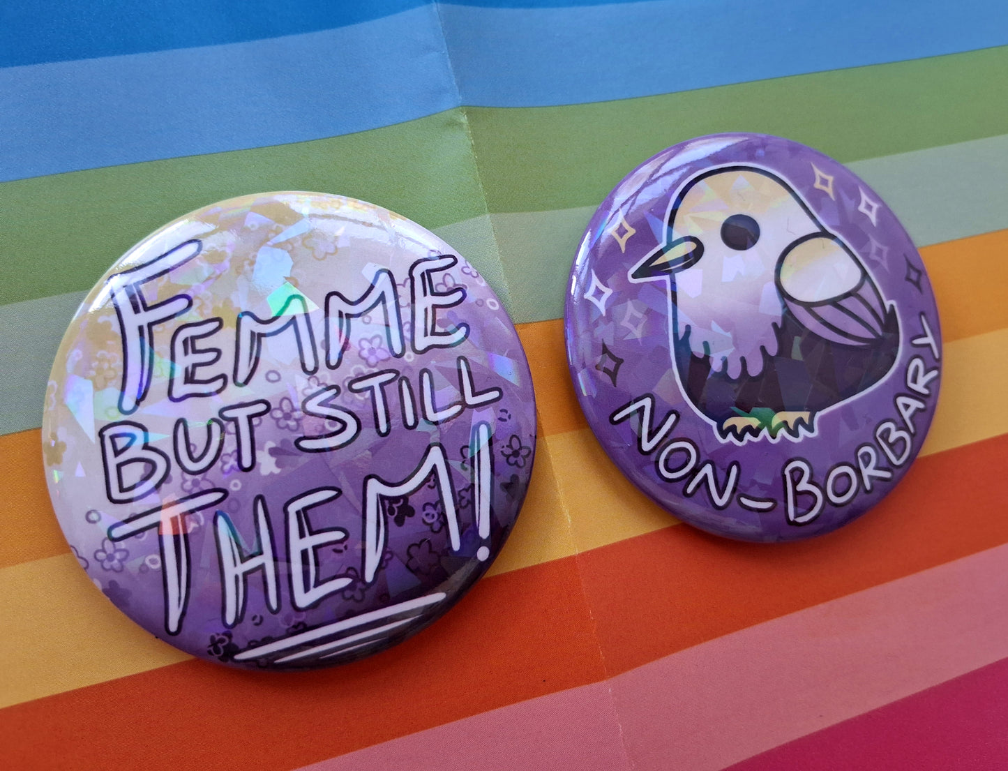 Non-Binary Kawaii Pride Badges 57mm Holo Finish