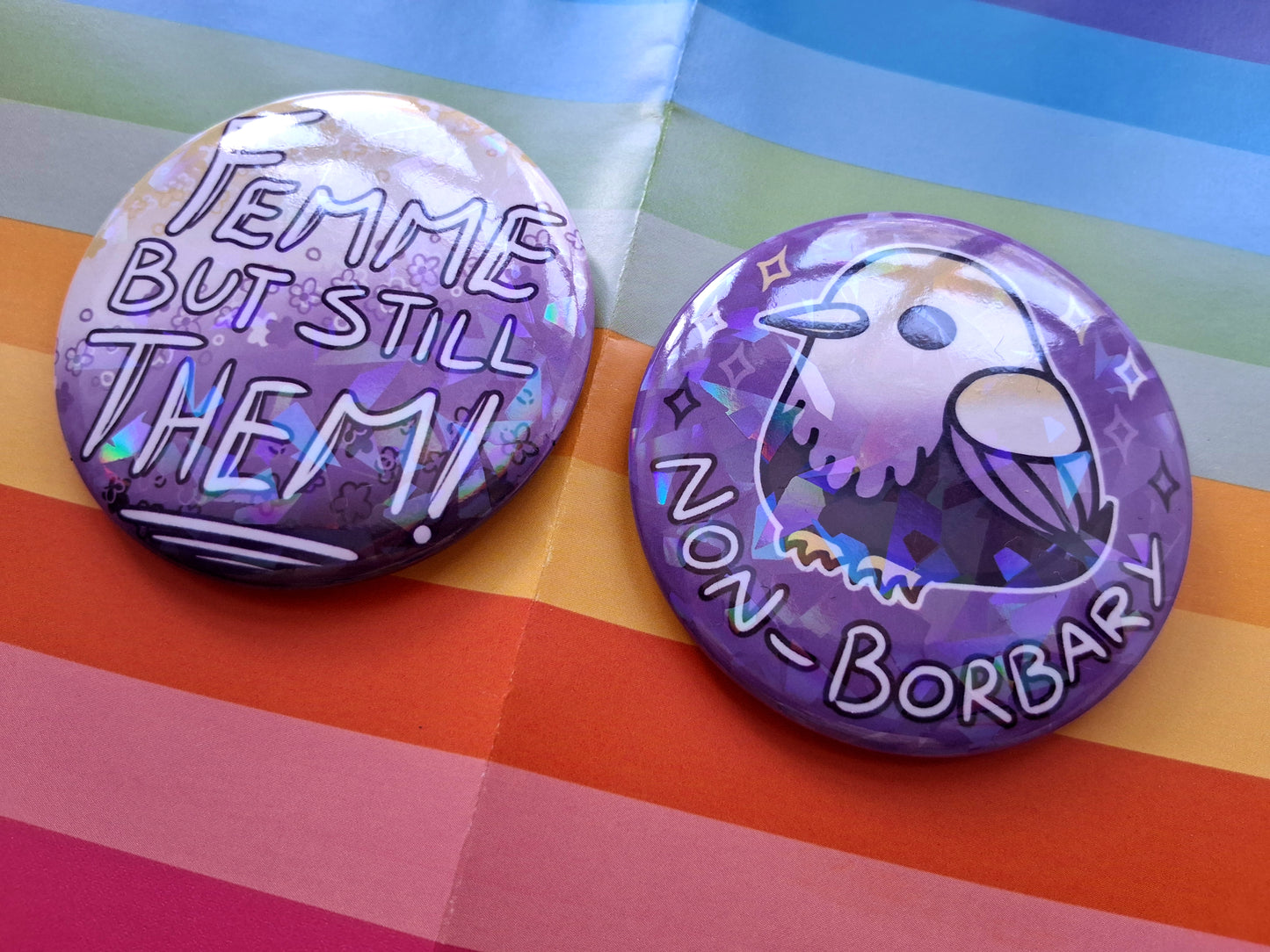 Non-Binary Kawaii Pride Badges 57mm Holo Finish