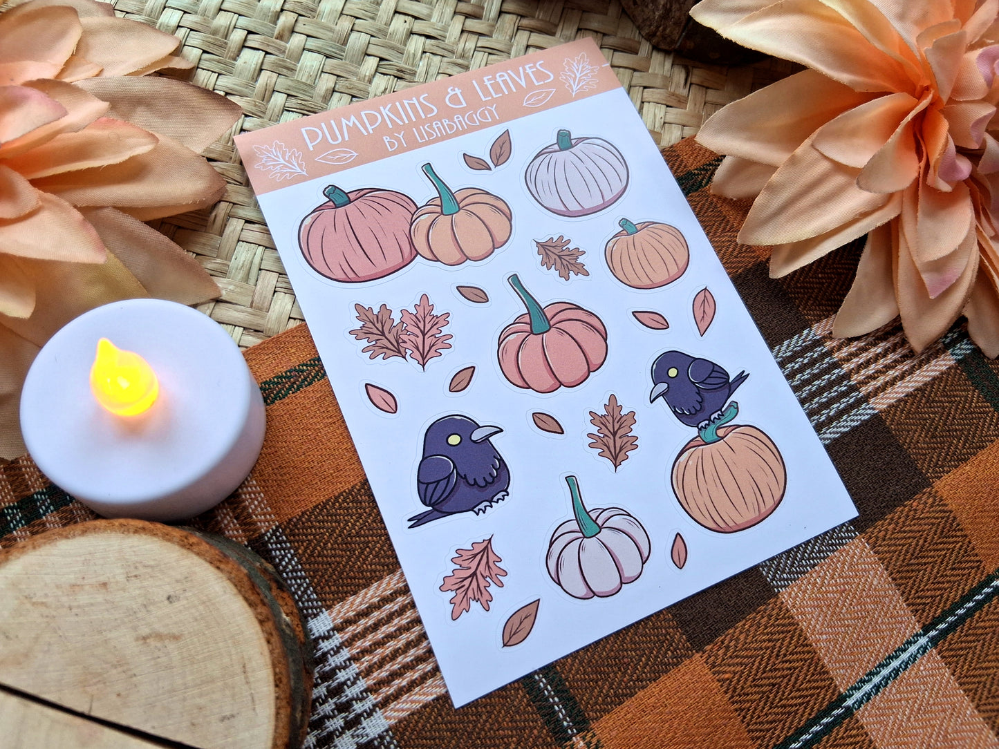 Autumn Pumpkin Crows Matte Vinyl Journal Sticker Sheet