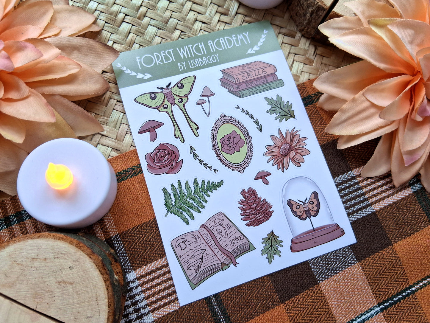Forest Witch Green Academy Matte Vinyl Journal Sticker Sheet