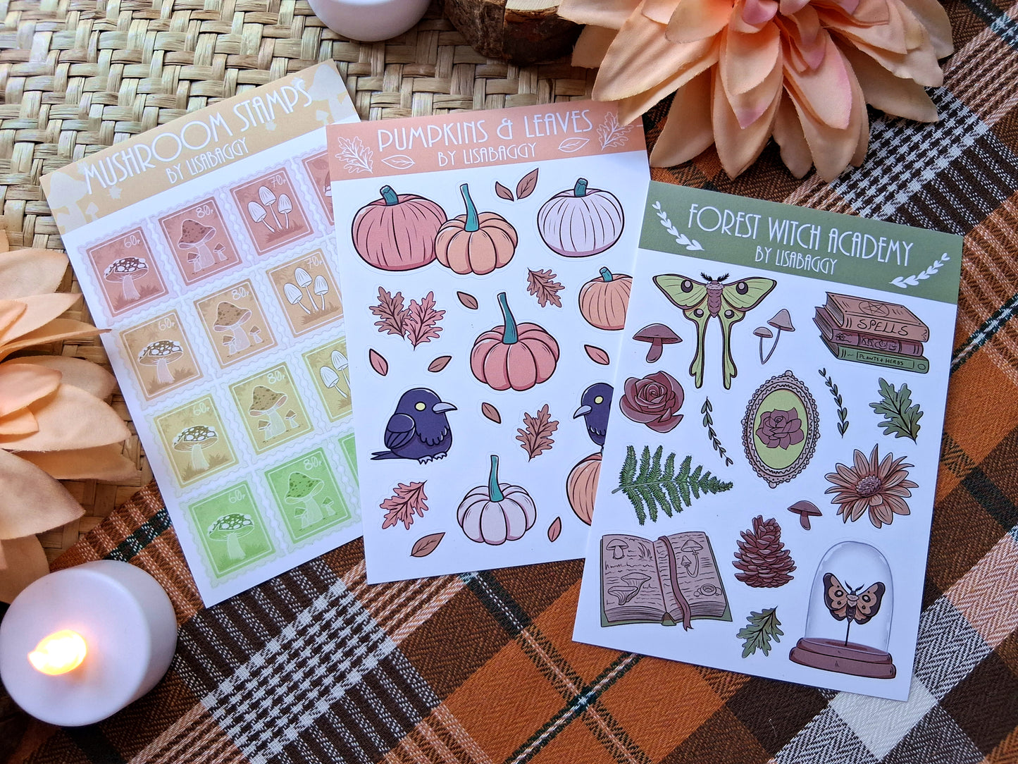 Autumn Pumpkin Crows Matte Vinyl Journal Sticker Sheet