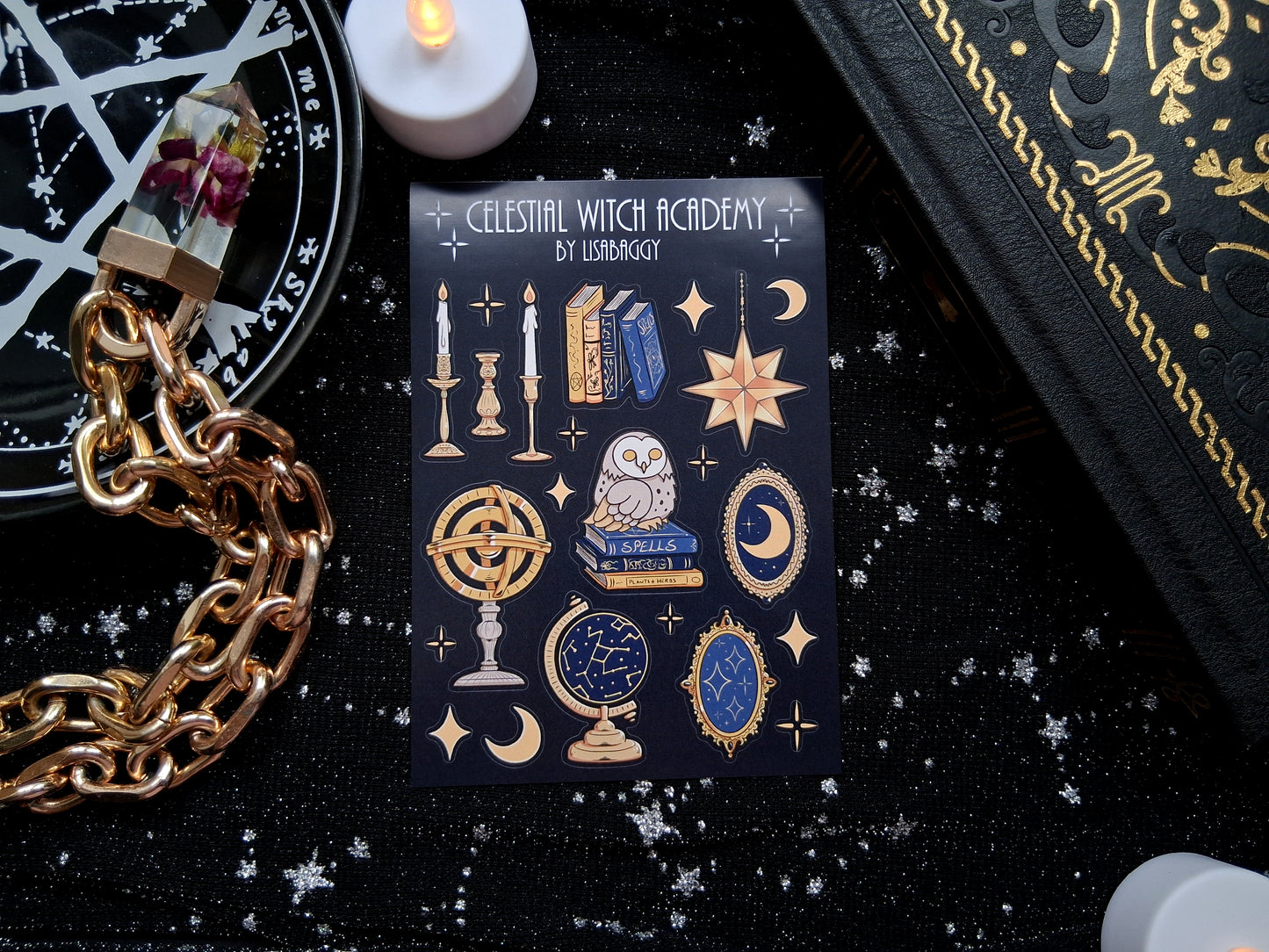 Celestial Dark Academy Witch Matte Vinyl Journal Sticker Sheet