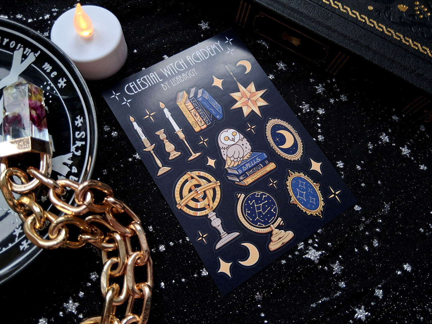 Celestial Dark Academy Witch Matte Vinyl Journal Sticker Sheet