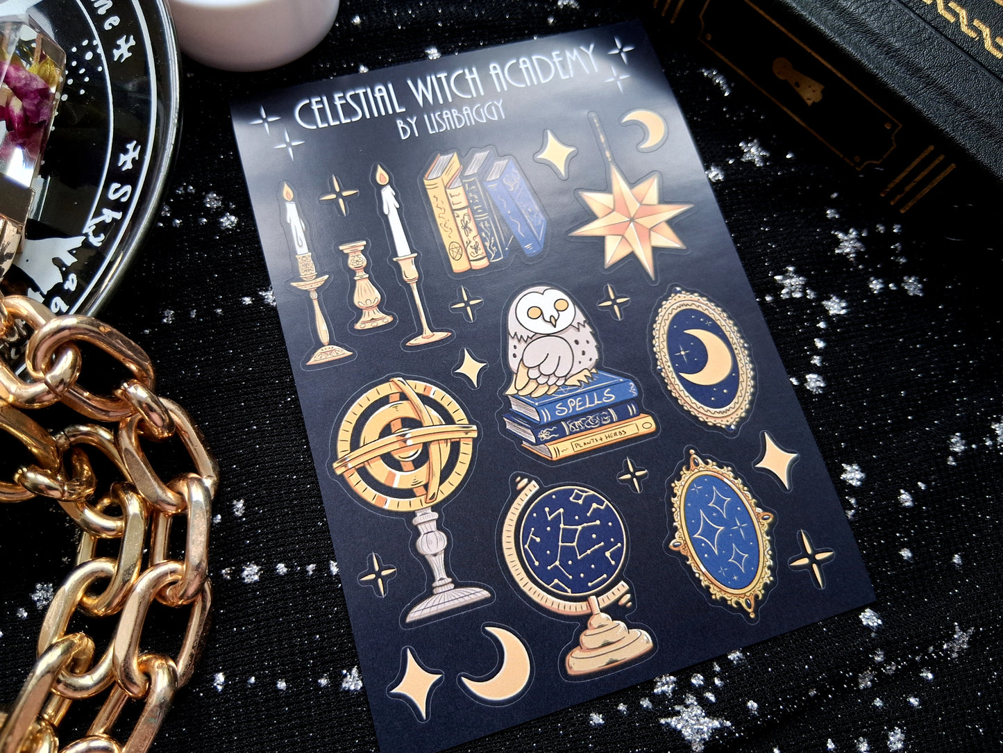 Celestial Dark Academy Witch Matte Vinyl Journal Sticker Sheet