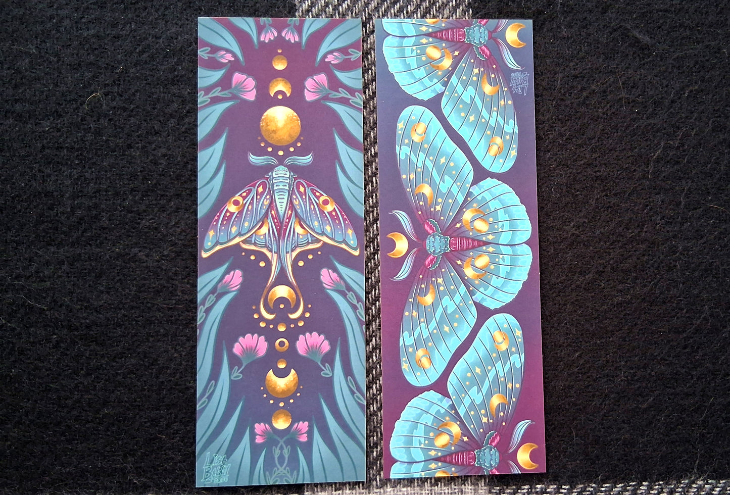 Lunar Moths Gold Foil Bookmarks with Gold edge