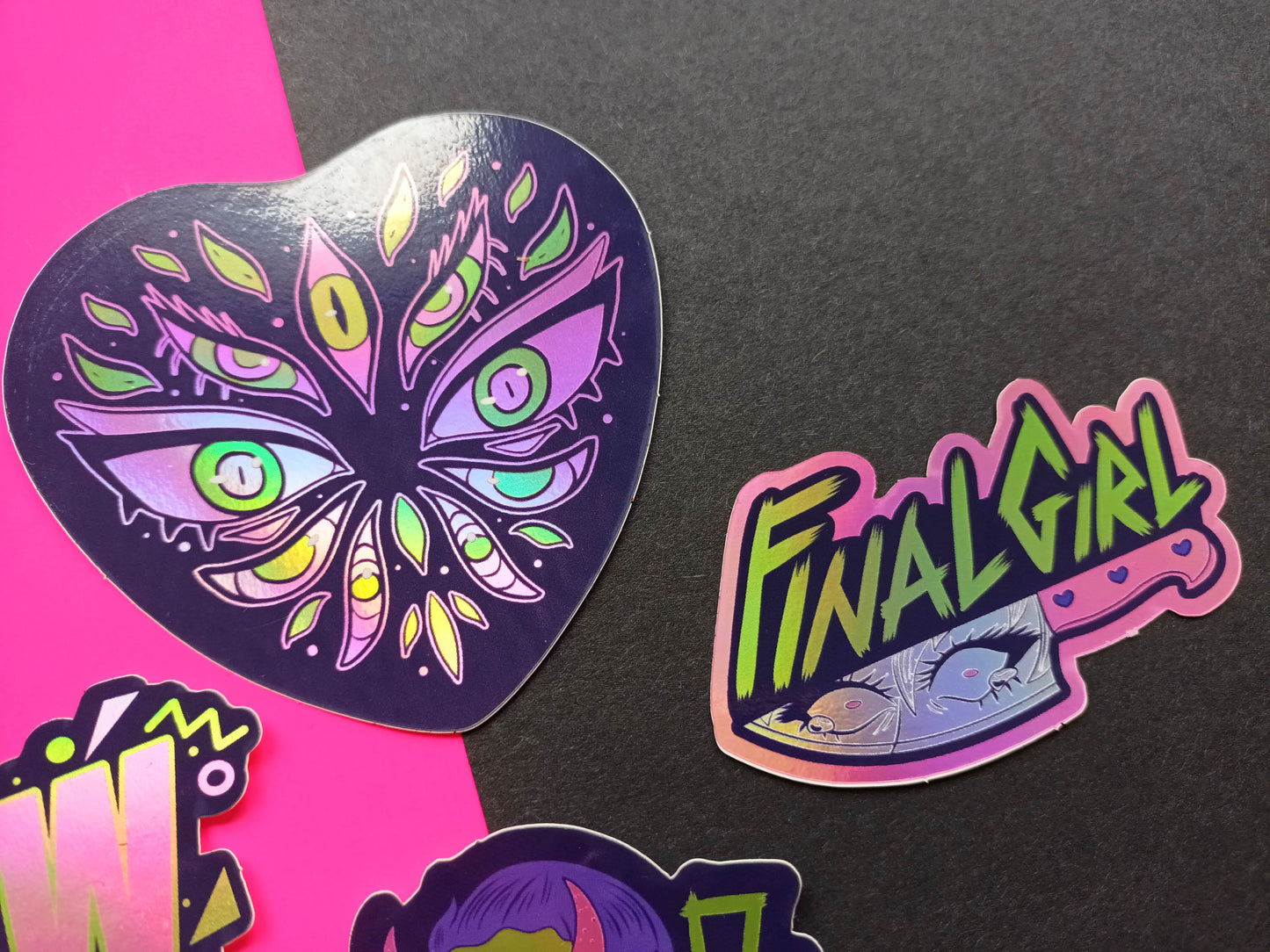 UV PINK Holographic Vinyl 80s Horror Arcade Decorative Stickers