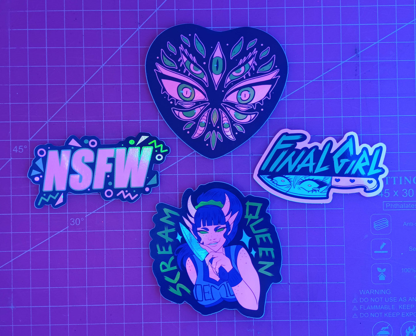 UV PINK Holographic Vinyl 80s Horror Arcade Decorative Stickers