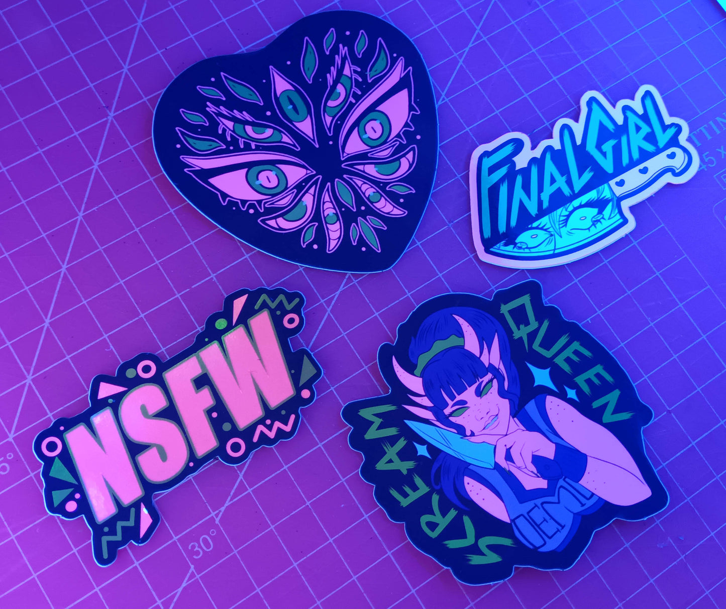 UV PINK Holographic Vinyl 80s Horror Arcade Decorative Stickers
