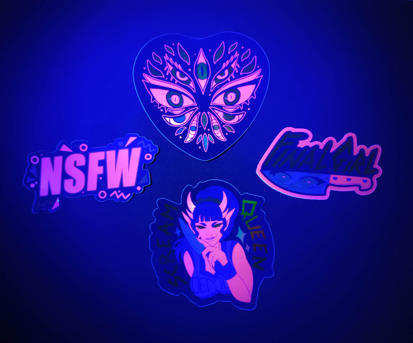 UV PINK Holographic Vinyl 80s Horror Arcade Decorative Stickers