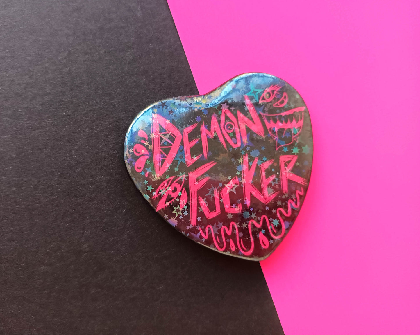 Large Heart Badges Demon F*cker Holo Stars