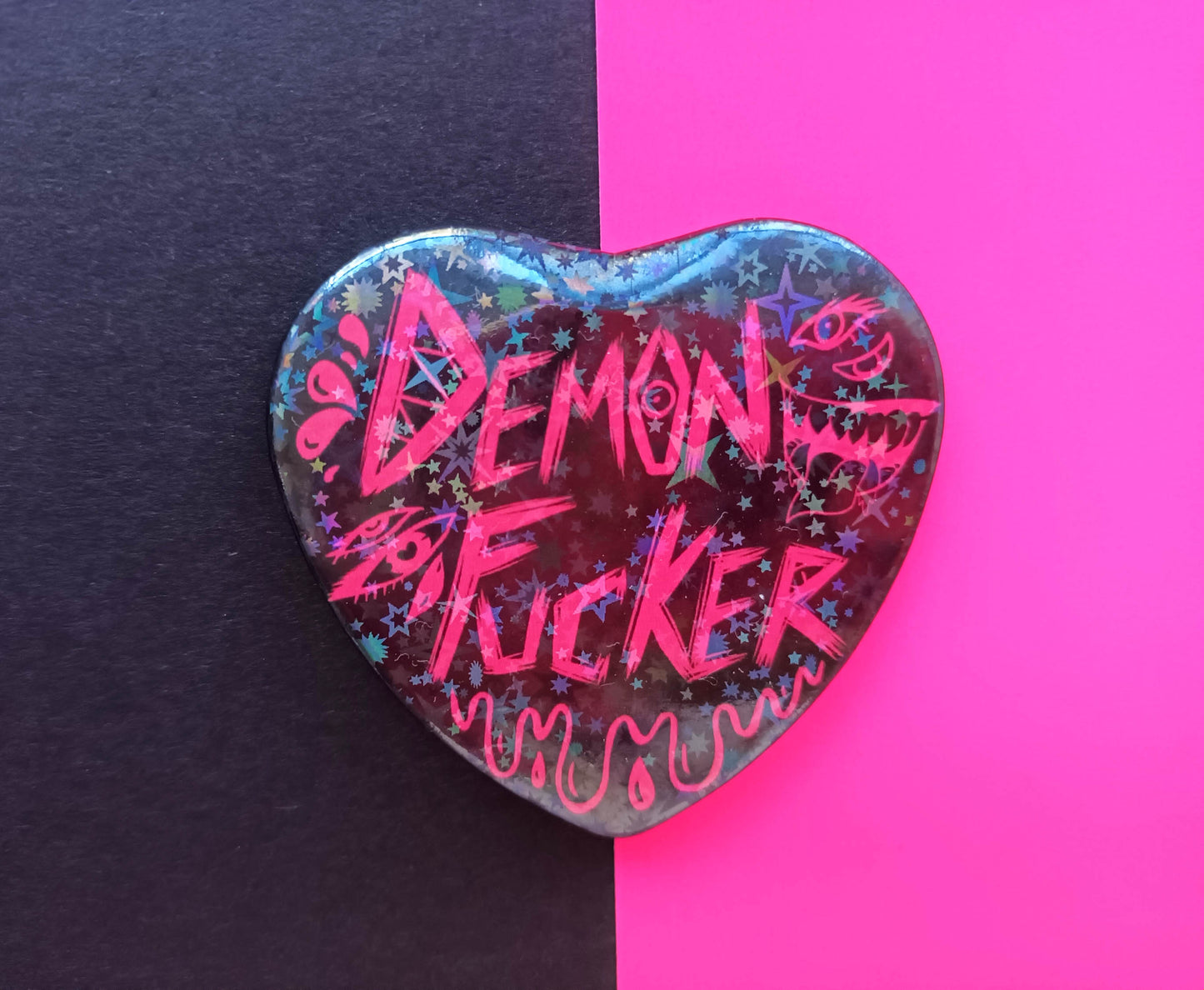 Large Heart Badges Demon F*cker Holo Stars
