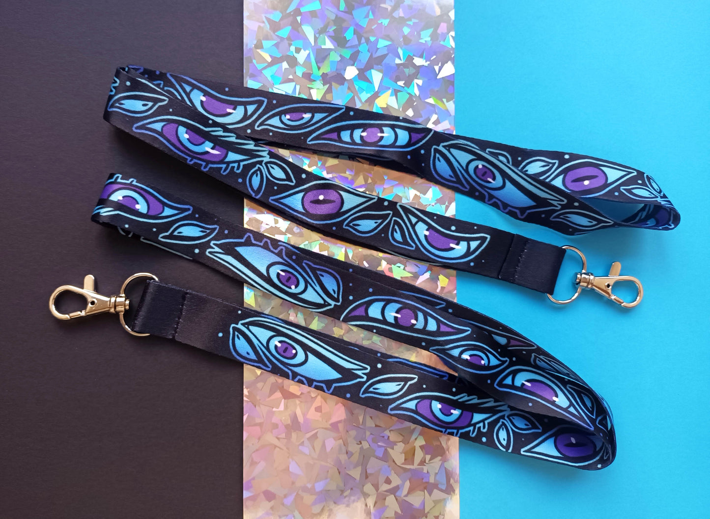 Black, Teal and Purple Eyes Lanyards