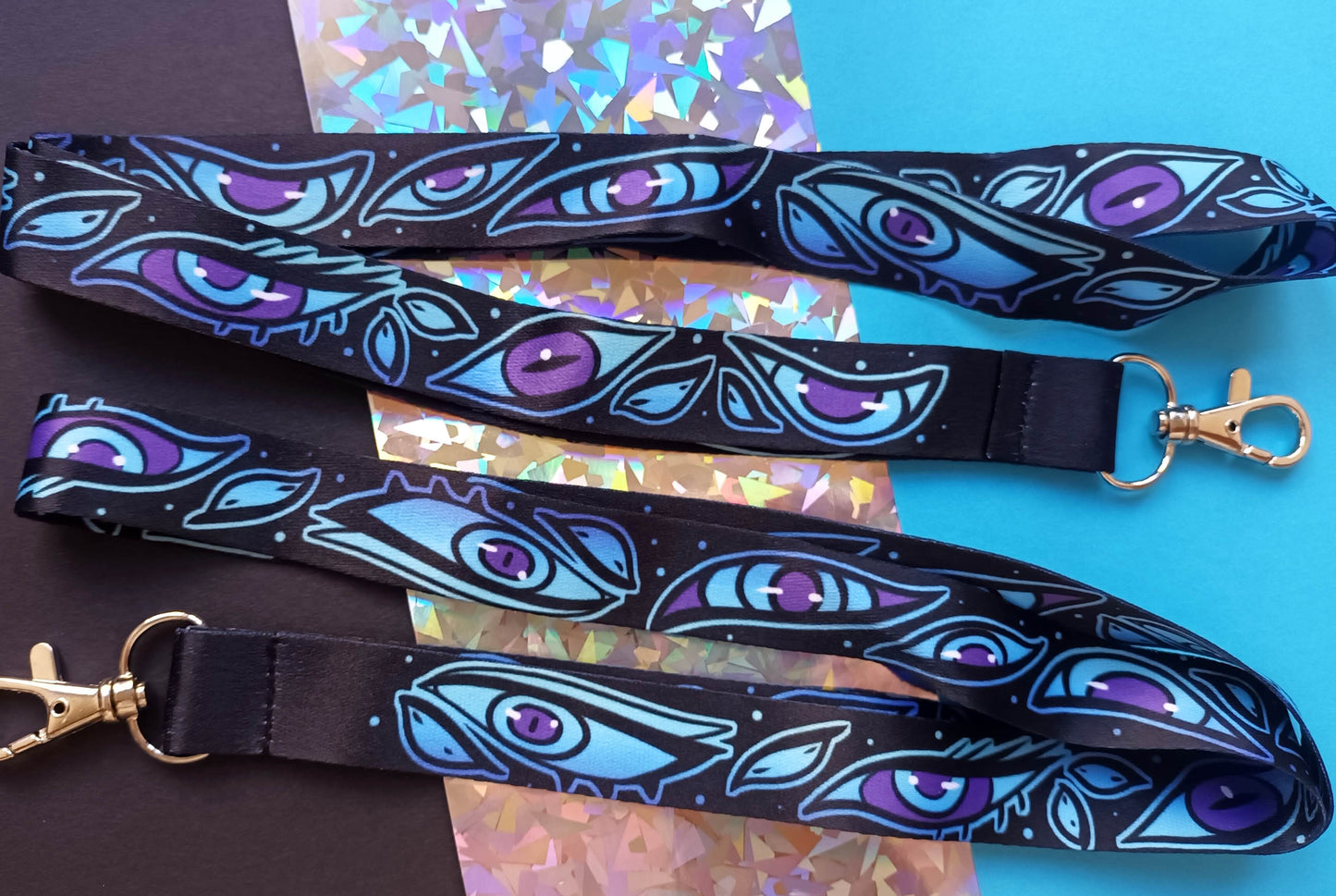 Black, Teal and Purple Eyes Lanyards