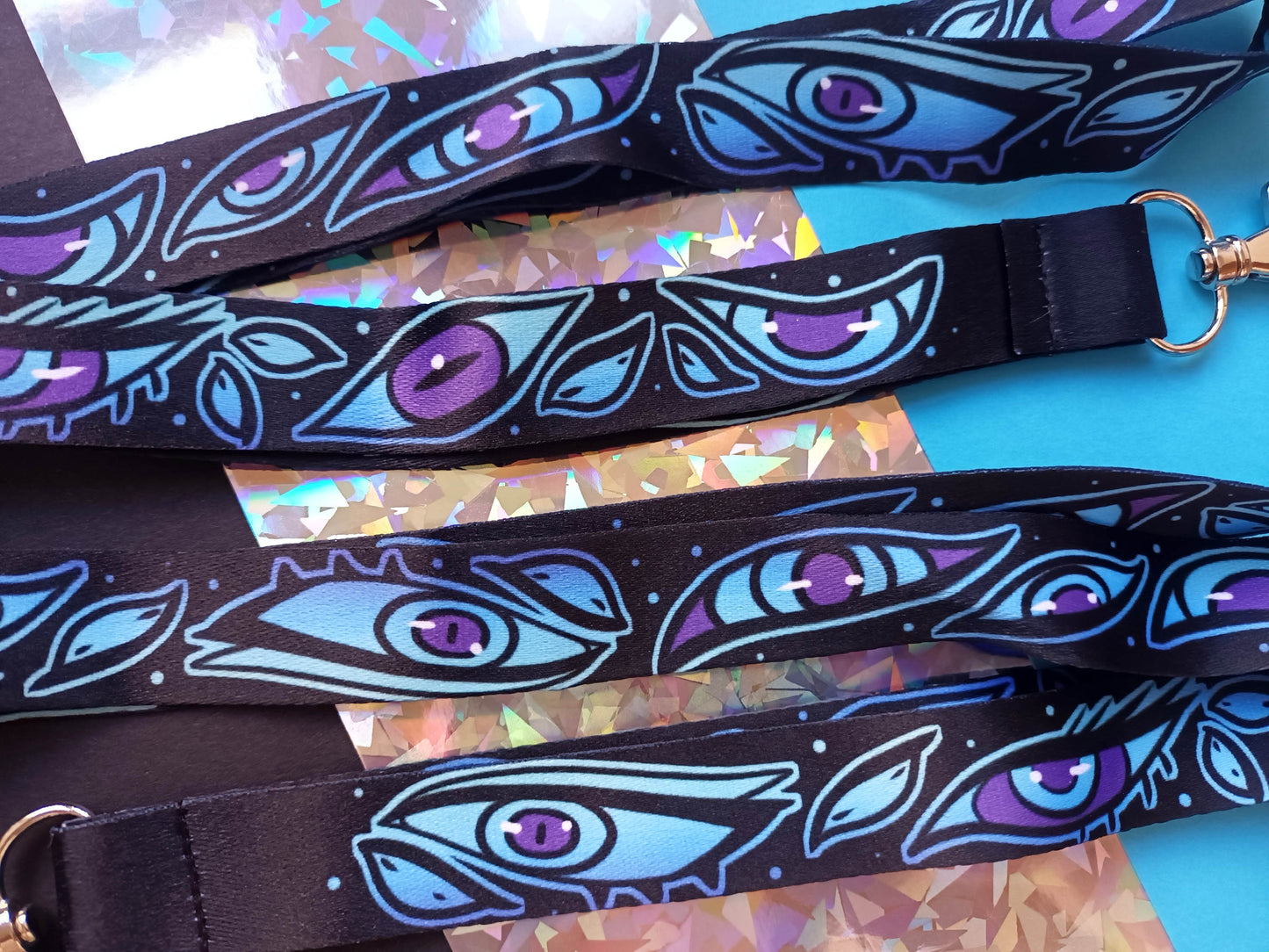 Black, Teal and Purple Eyes Lanyards
