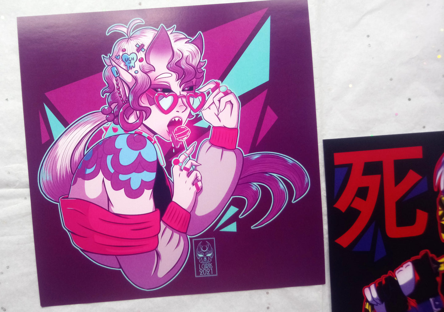 Square Art Prints Oh! Hi Yokai! Neon Kiku and Shobu