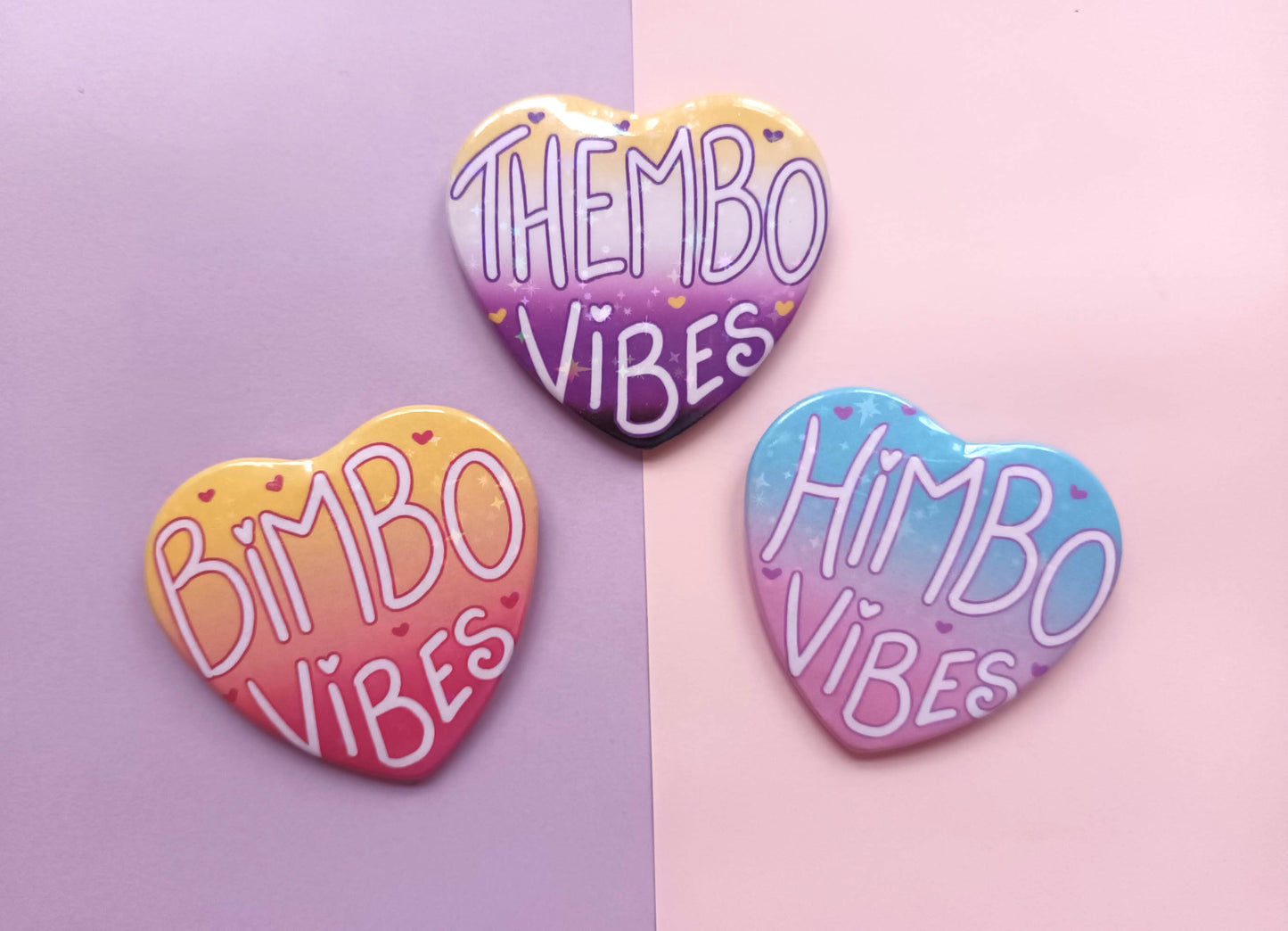 Himbo/Bimbo/Thembo Large Heart Badges