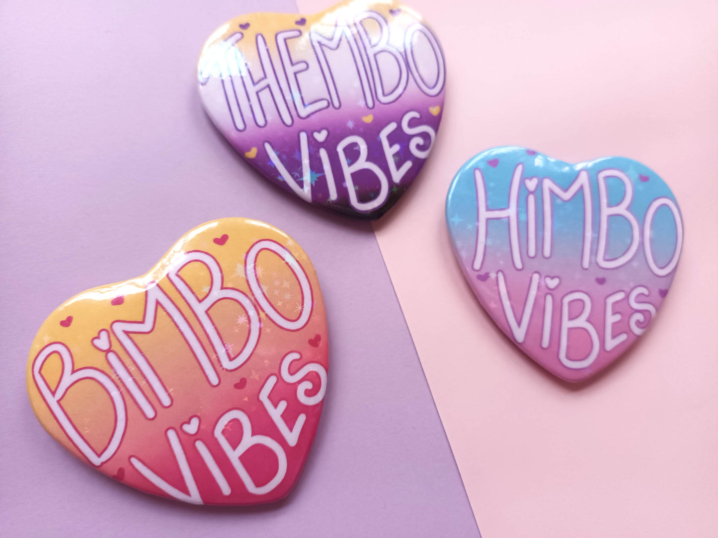 Himbo/Bimbo/Thembo Large Heart Badges